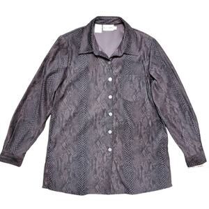 Vintage K.C. Studio Women Retro Snake Print Button-Up Long Sleeves Top Size 12